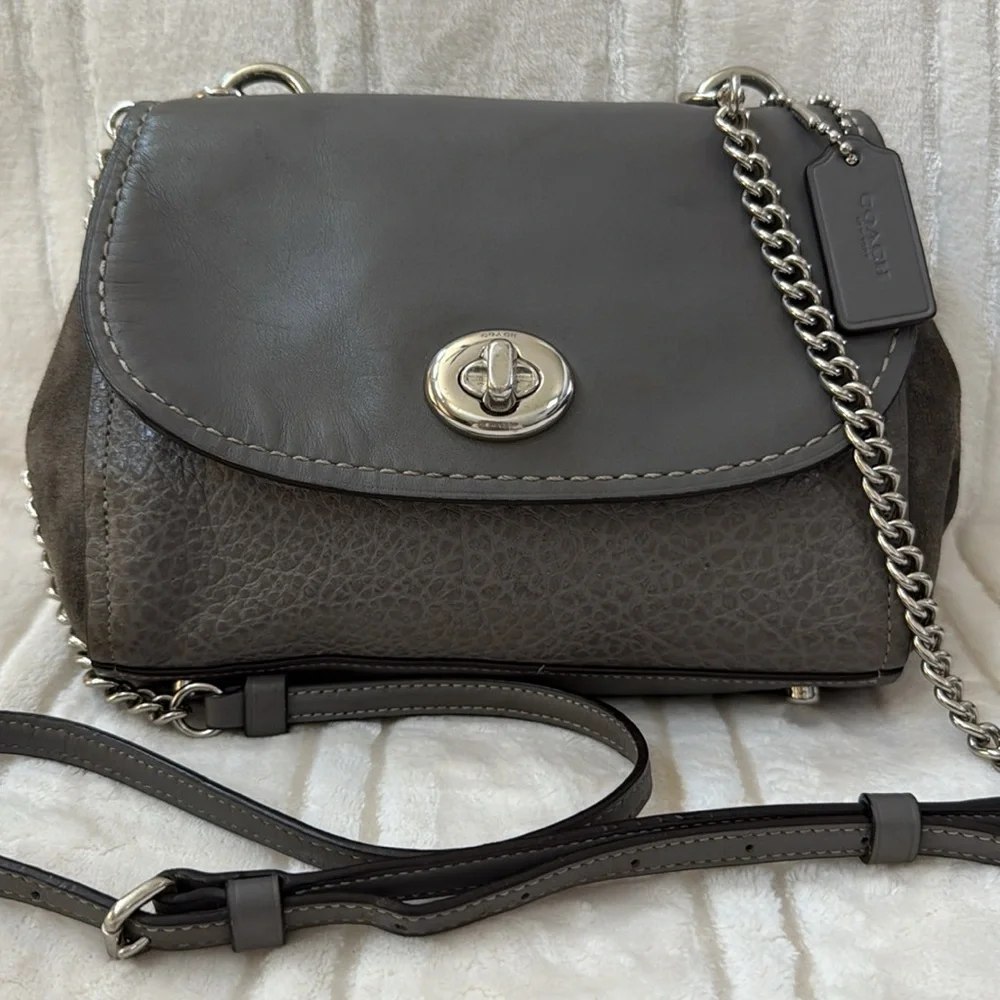 Coach Faye Leather Suede Crossbody Bag with Silver Chain Style F22349